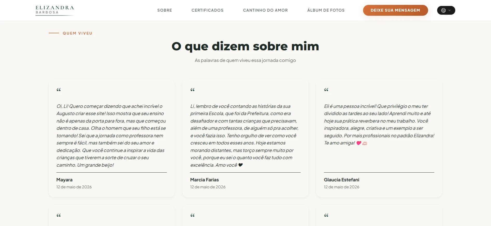 Site Elizandra Barbosa — Depoimentos